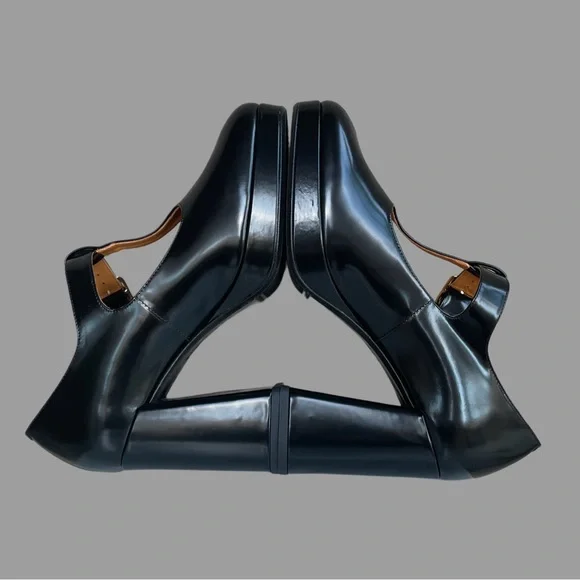 SEZANE Glossy Black Leather Monique High Babies T Strap Platform Mary Jane Heels - Picture 14 of 17